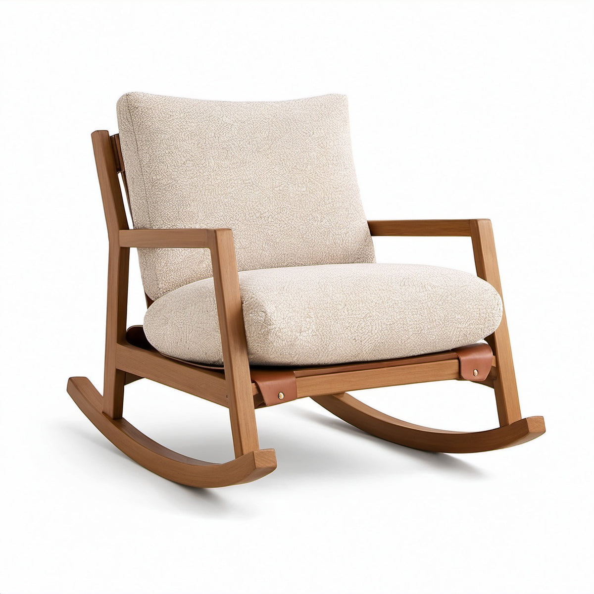 Schaukelstuhl Eichenholz mit Polyesterbezug in Beige