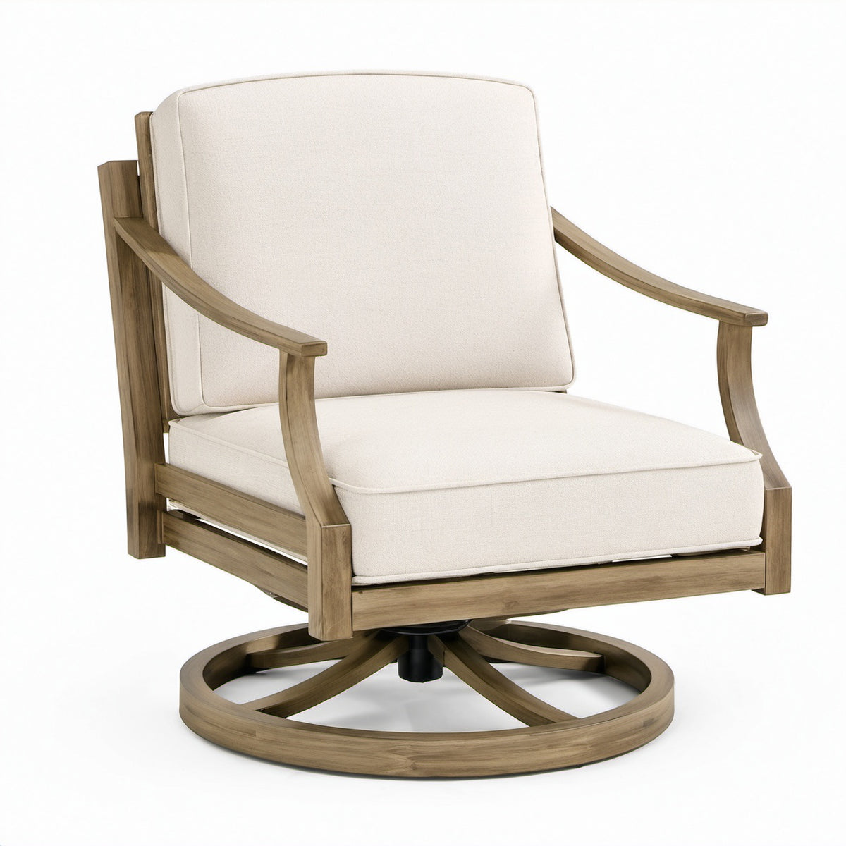 Drehsessel aus Holz mit Polyestermischgewebe Beige