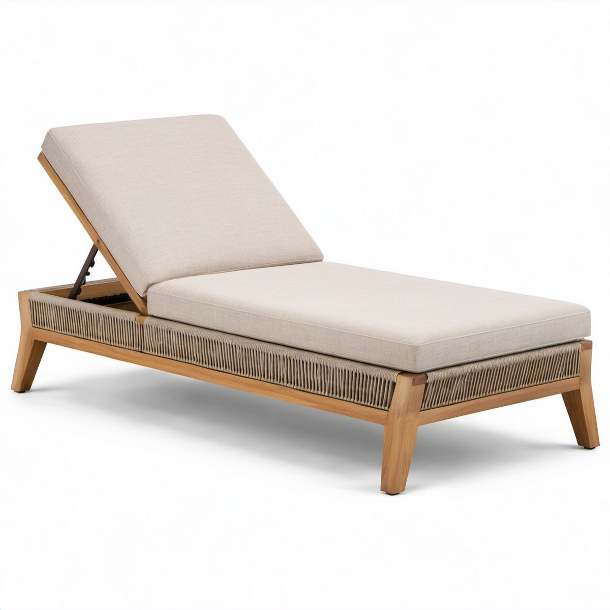 Gartenliege Teakholz Beige Leinen 200x70x35 cm