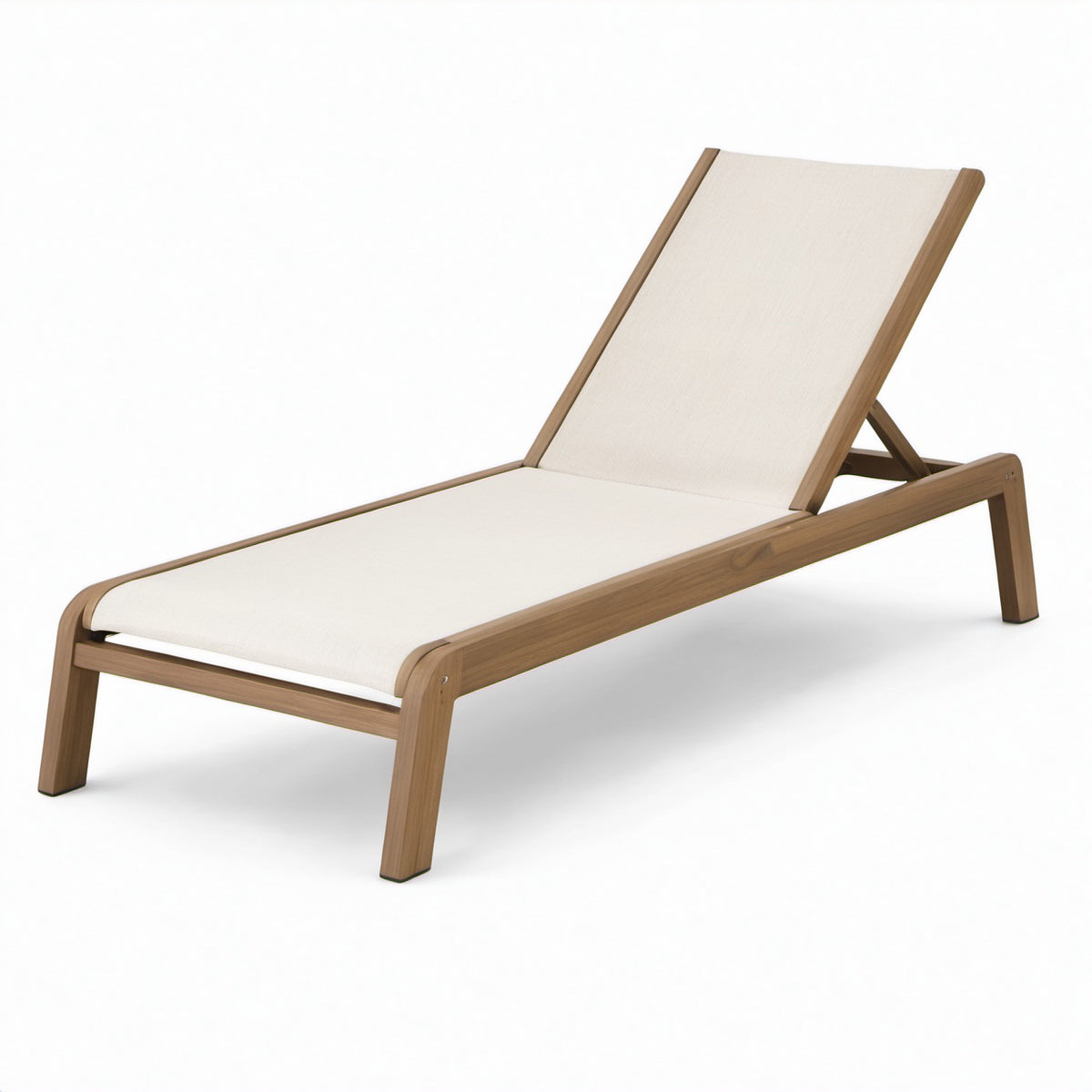 Liege aus Teakholz und Polyestergewebe, Beige, 200 cm