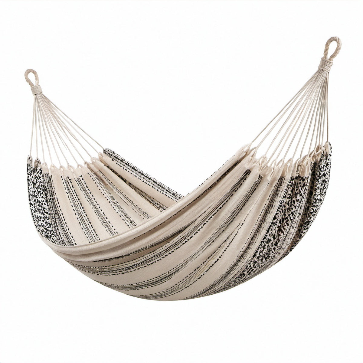 Baumwolle Hängematte mit Streifenmuster 200x150 cm Beige/Schwarz