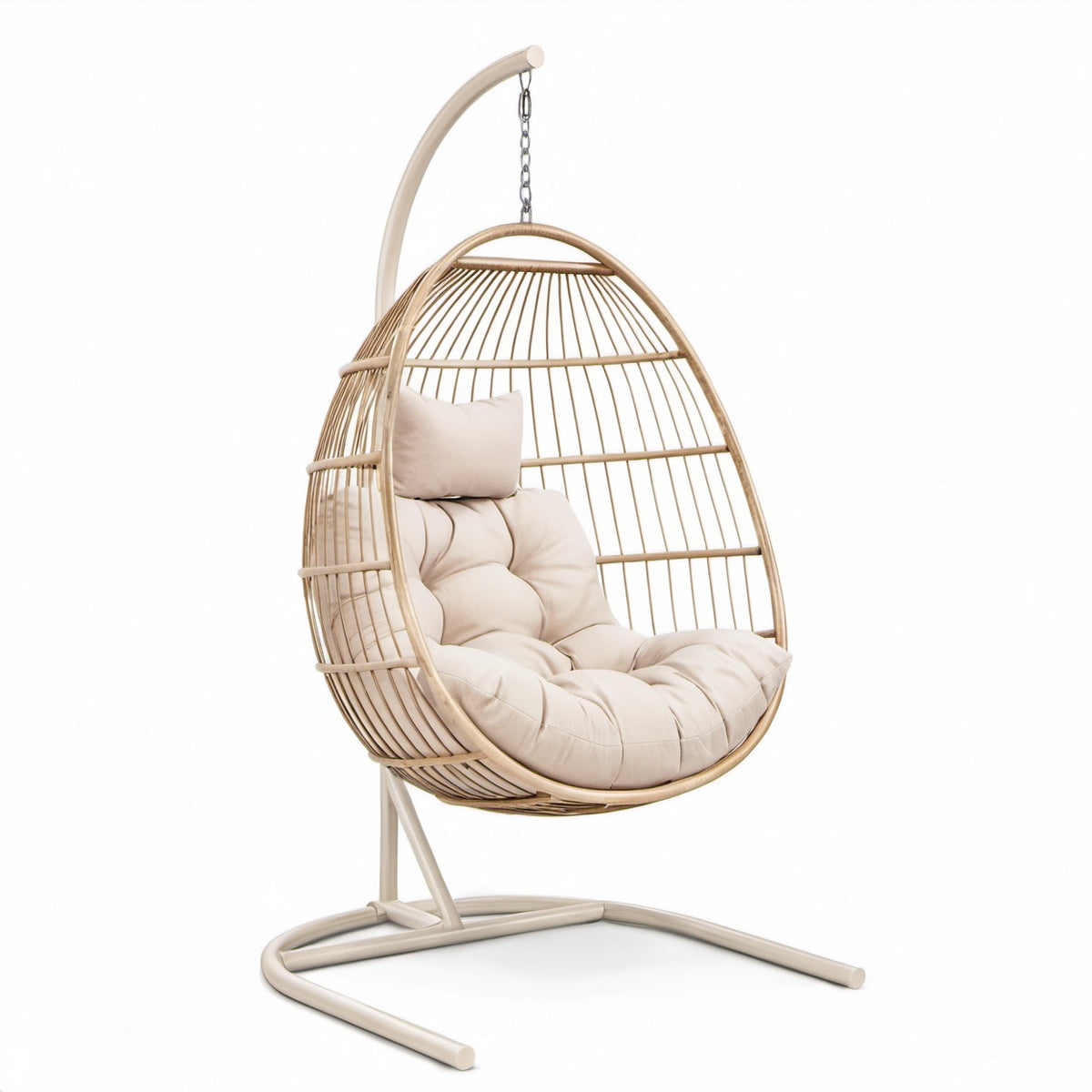 Rattan-Hängesessel mit Stahlgestell Beige