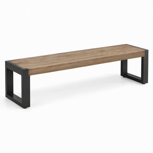Sitzbank aus Eichenholz und Stahl, braun/schwarz, 200cm