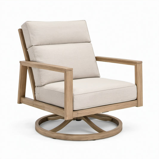 Drehsessel Eichenholzgestell Polyesterkissen Beige