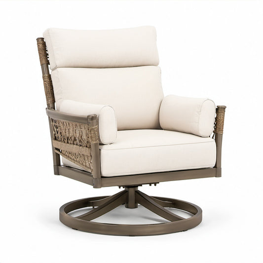 Drehsessel mit Aluminiumrahmen und Polyesterkissen, Beige