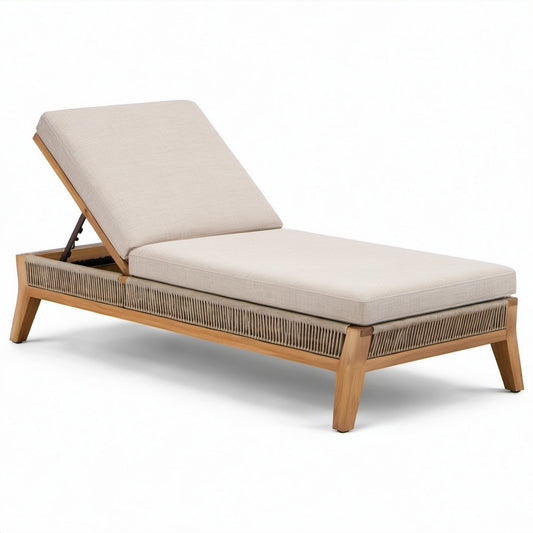 Gartenliege Teakholz Beige Leinen 200x70x35 cm