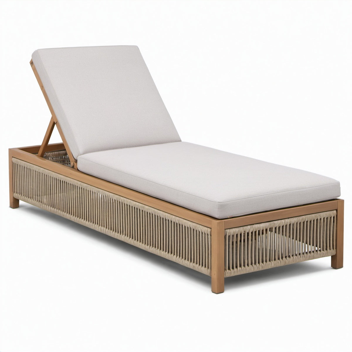 Gartenliege aus Teakholz und Polyethylengeflecht, Beige
