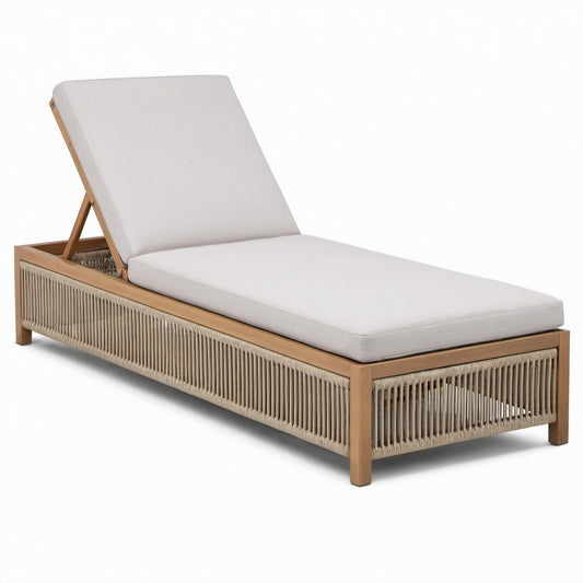 Gartenliege aus Teakholz und Polyethylengeflecht, Beige