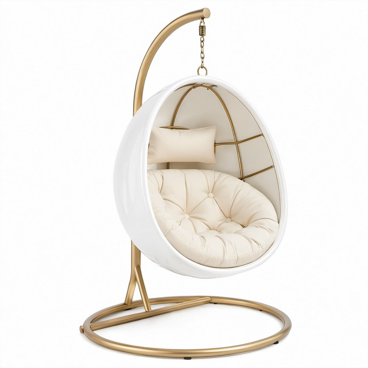 Hängesessel Ei-Form Stahl/Polyester Weiß/Beige 200x100x100 cm