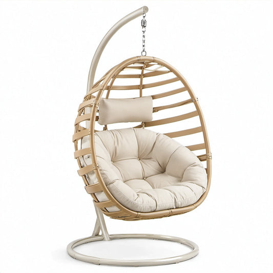 Hängesessel aus Stahl und Rattan Beige