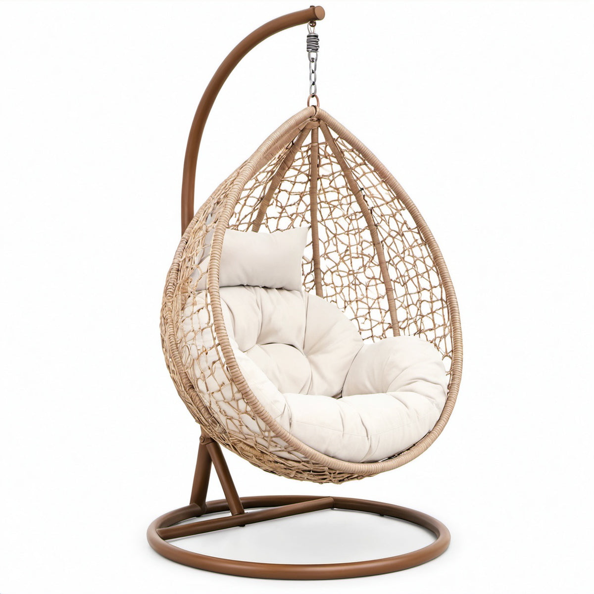 Hängesessel Rattan mit Stahlgestell und Polster Beige