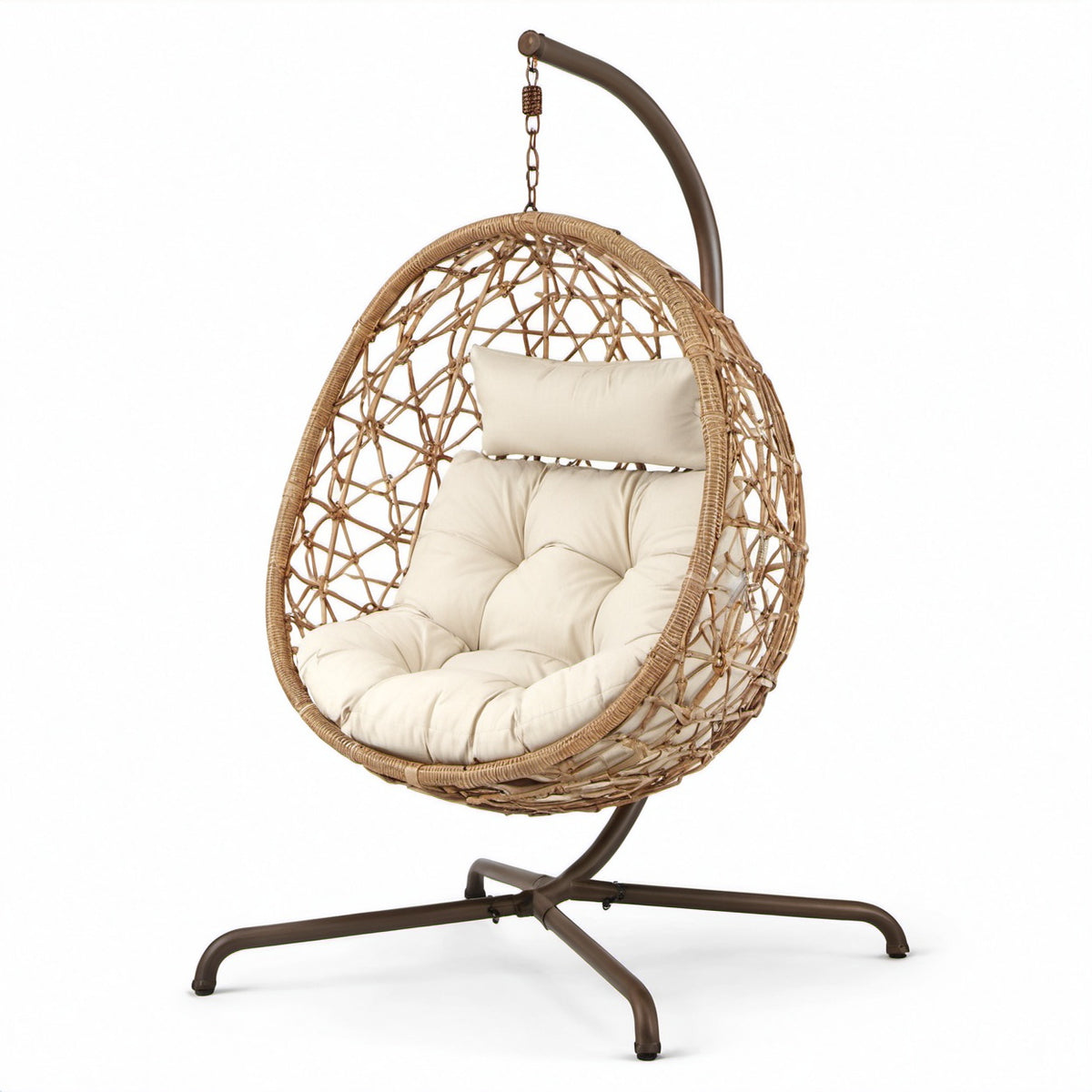 Hängesessel Rattan Stahl Beige Kissen 150kg