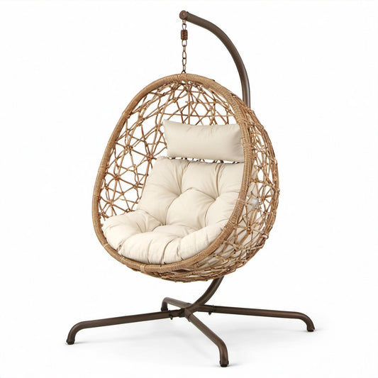 Hängesessel Rattan Stahl Beige Kissen 150kg