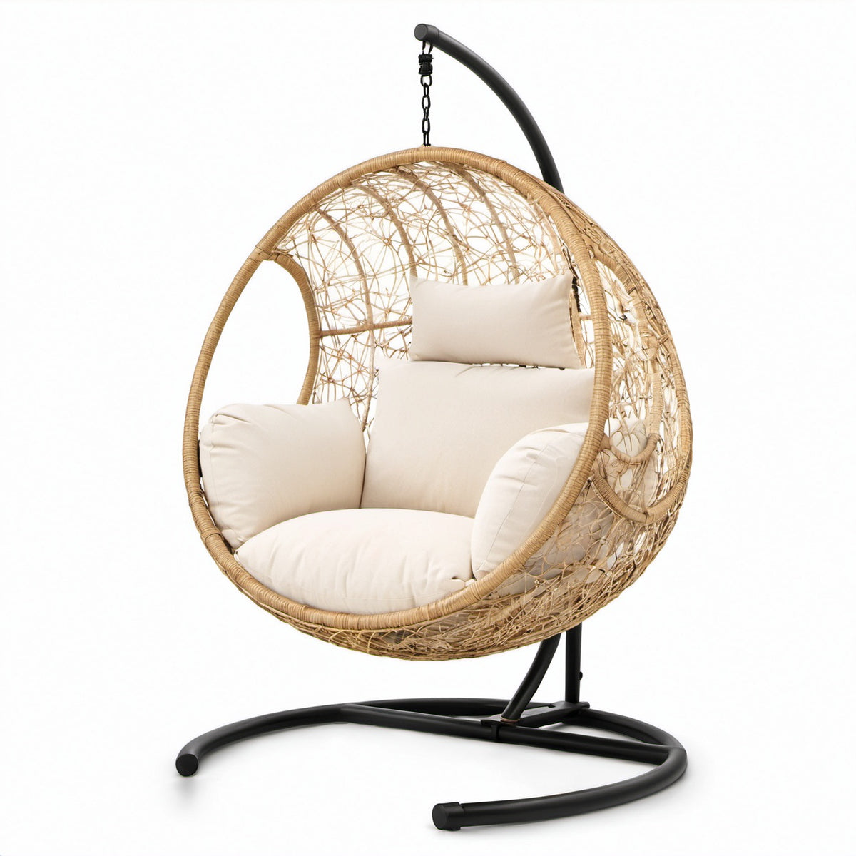 Rattan Hängesessel mit Stoffkissen und Stahlgestell Ø100cm
