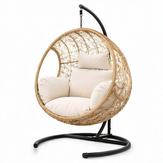Rattan Hängesessel mit Stoffkissen und Stahlgestell Ø100cm