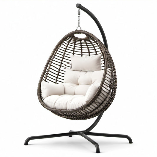 Hängesessel Ei-Form Rattan Polyester Beige 195x105x105cm