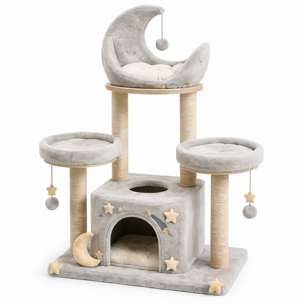 Katzenkratzbaum mit Plüsch und Sisal, Grau/Beige