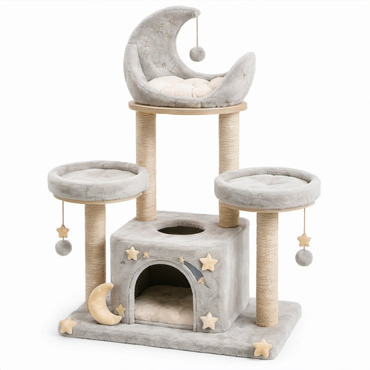 Katzenkratzbaum mit Plüsch und Sisal, Grau/Beige