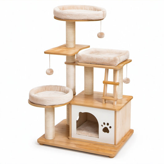 Katzenkratzbaum aus Bambus und Sisal Beige 140 x 60 x 40 cm