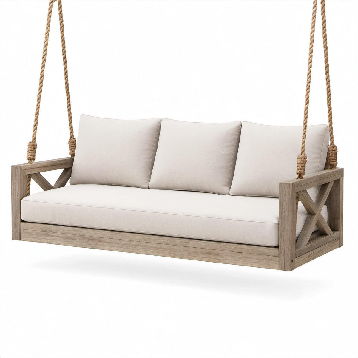 Holzschaukelbank mit Polyesterkissen Beige